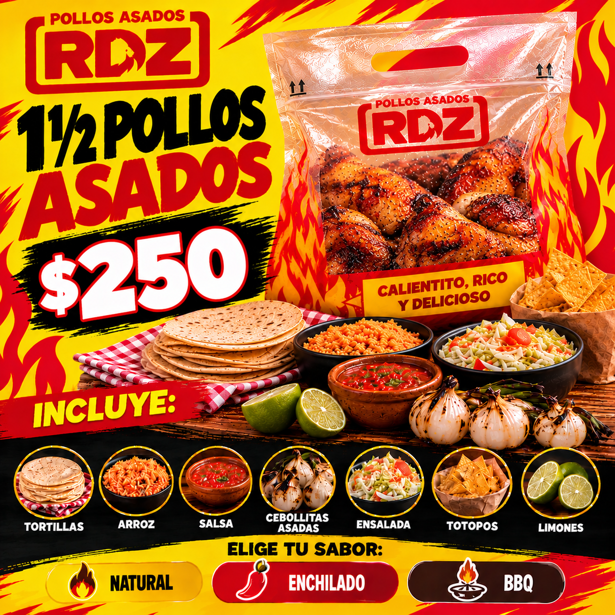 Paquete de 1½ pollos asados